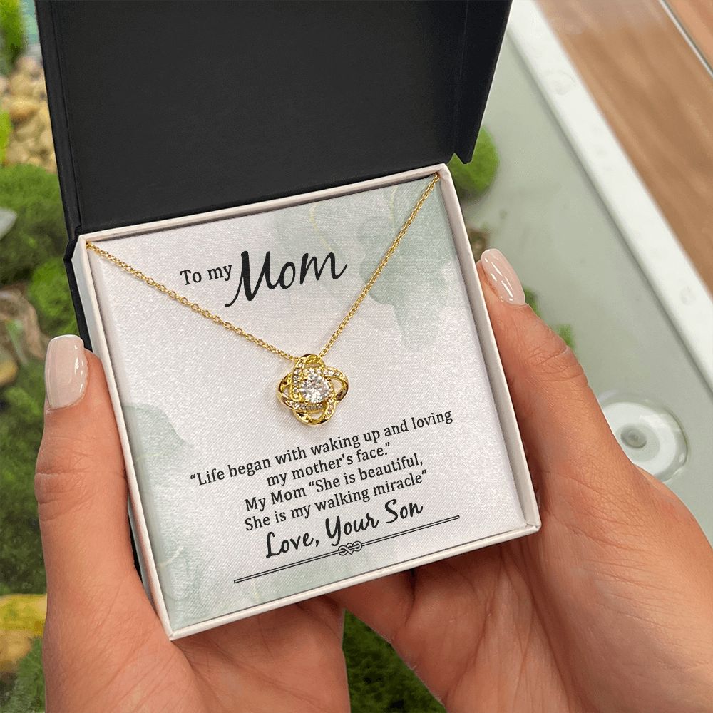 To My Mom Life Began With Walking Up Infinity Knot Necklace Message Card-Express Your Love Gifts