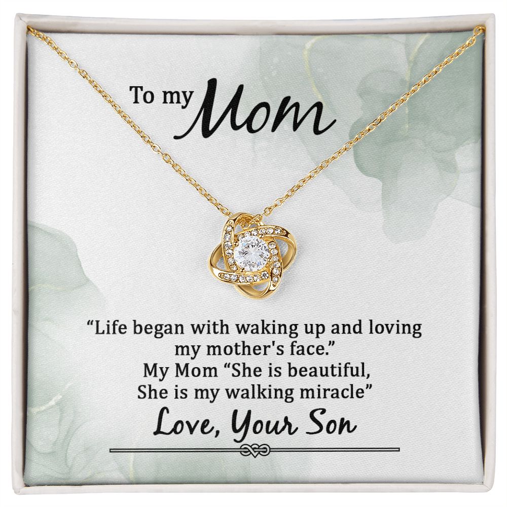 To My Mom Life Began With Walking Up Infinity Knot Necklace Message Card-Express Your Love Gifts