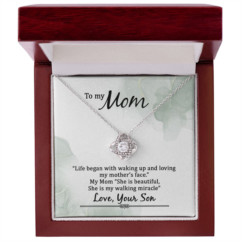 To My Mom Life Began With Walking Up Infinity Knot Necklace Message Card-Express Your Love Gifts