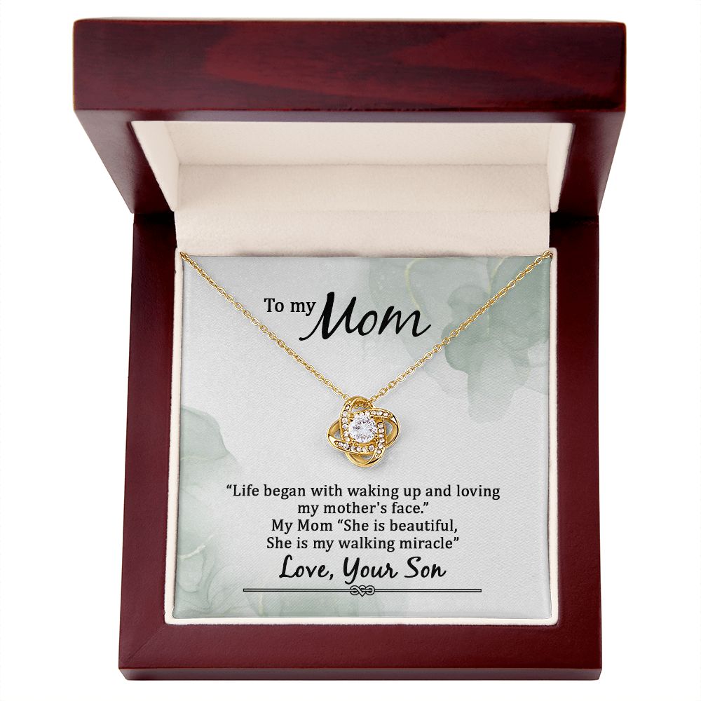 To My Mom Life Began With Walking Up Infinity Knot Necklace Message Card-Express Your Love Gifts