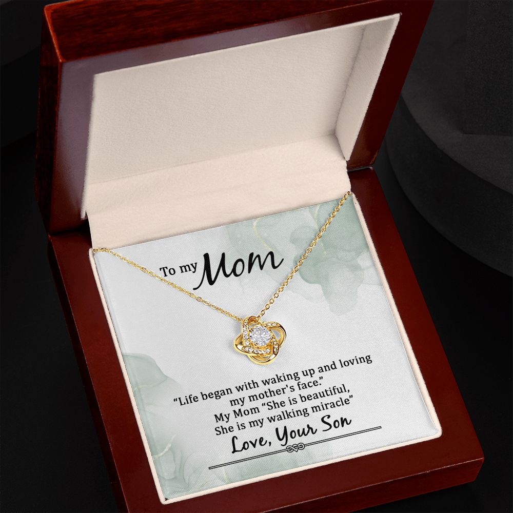 To My Mom Life Began With Walking Up Infinity Knot Necklace Message Card-Express Your Love Gifts