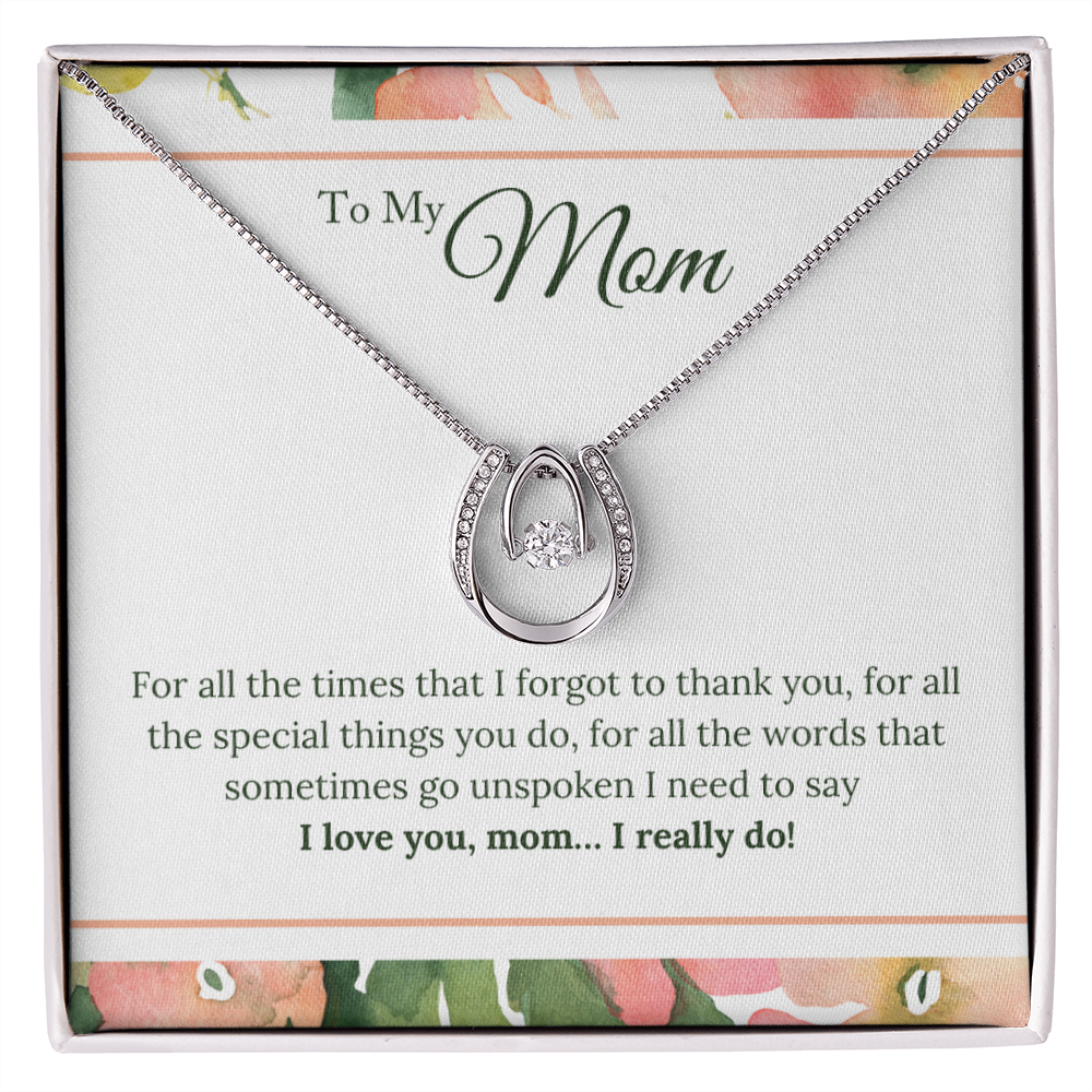 To My Mom Love You Really Do Lucky Horseshoe Necklace Message Card 14k w CZ Crystals-Express Your Love Gifts