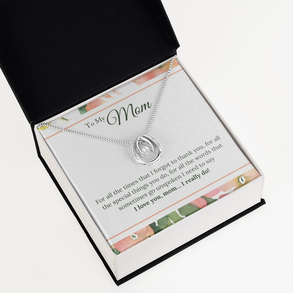 To My Mom Love You Really Do Lucky Horseshoe Necklace Message Card 14k w CZ Crystals-Express Your Love Gifts