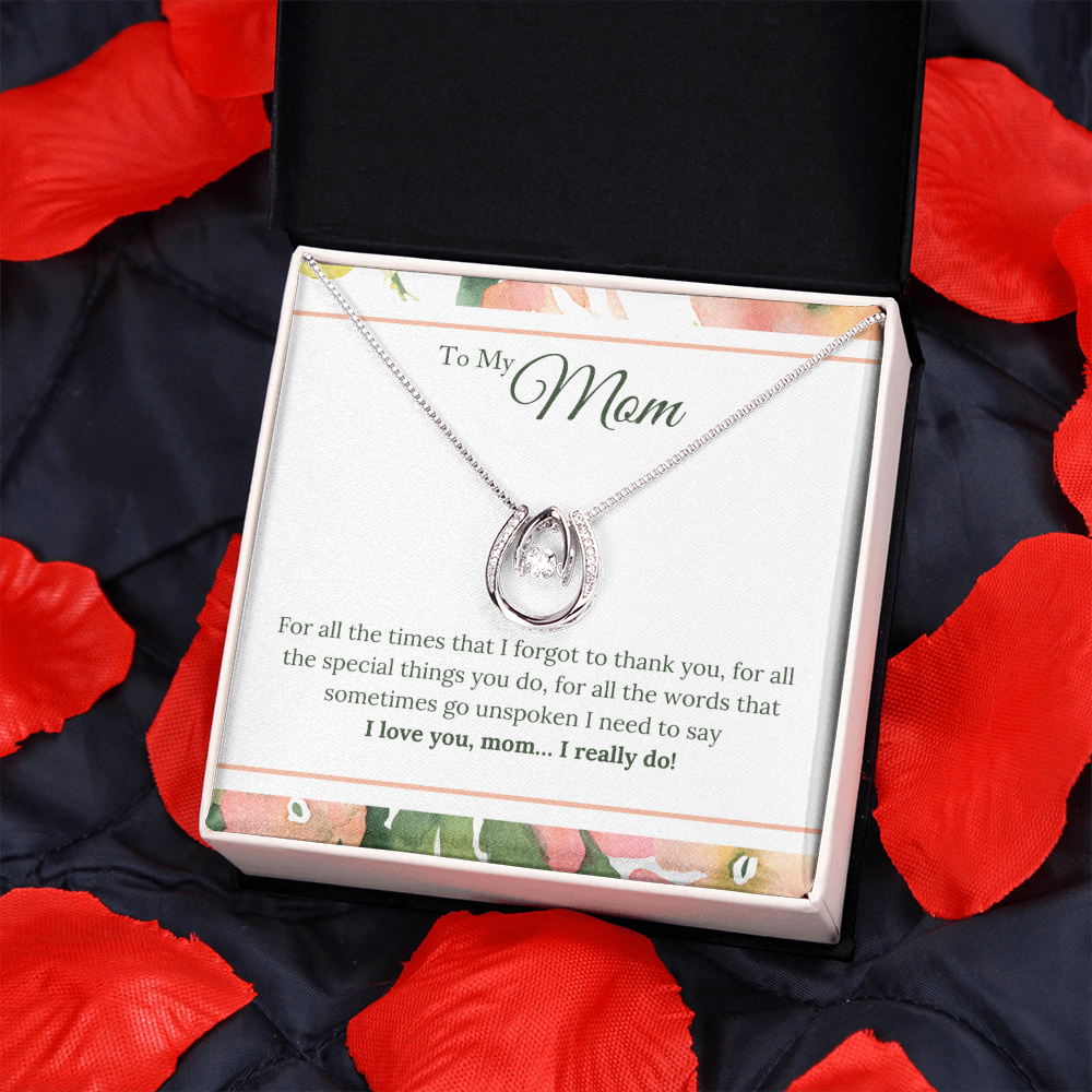 To My Mom Love You Really Do Lucky Horseshoe Necklace Message Card 14k w CZ Crystals-Express Your Love Gifts