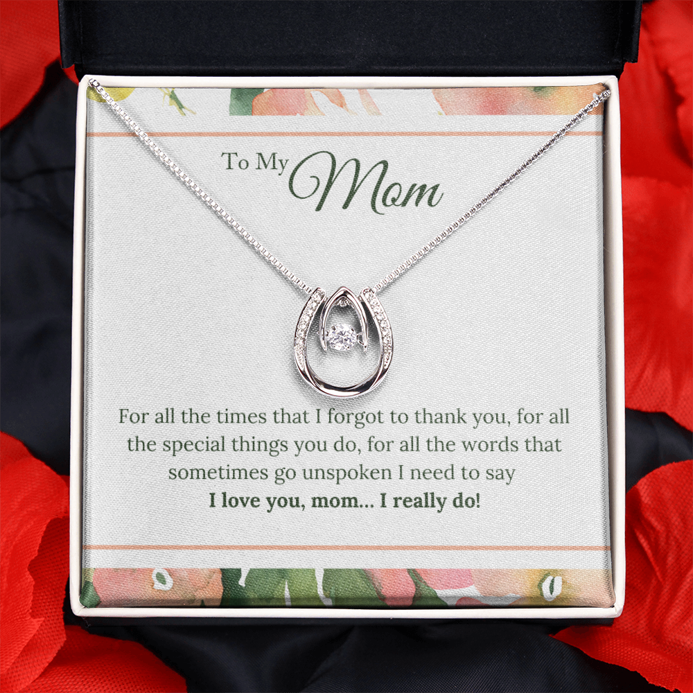 To My Mom Love You Really Do Lucky Horseshoe Necklace Message Card 14k w CZ Crystals-Express Your Love Gifts