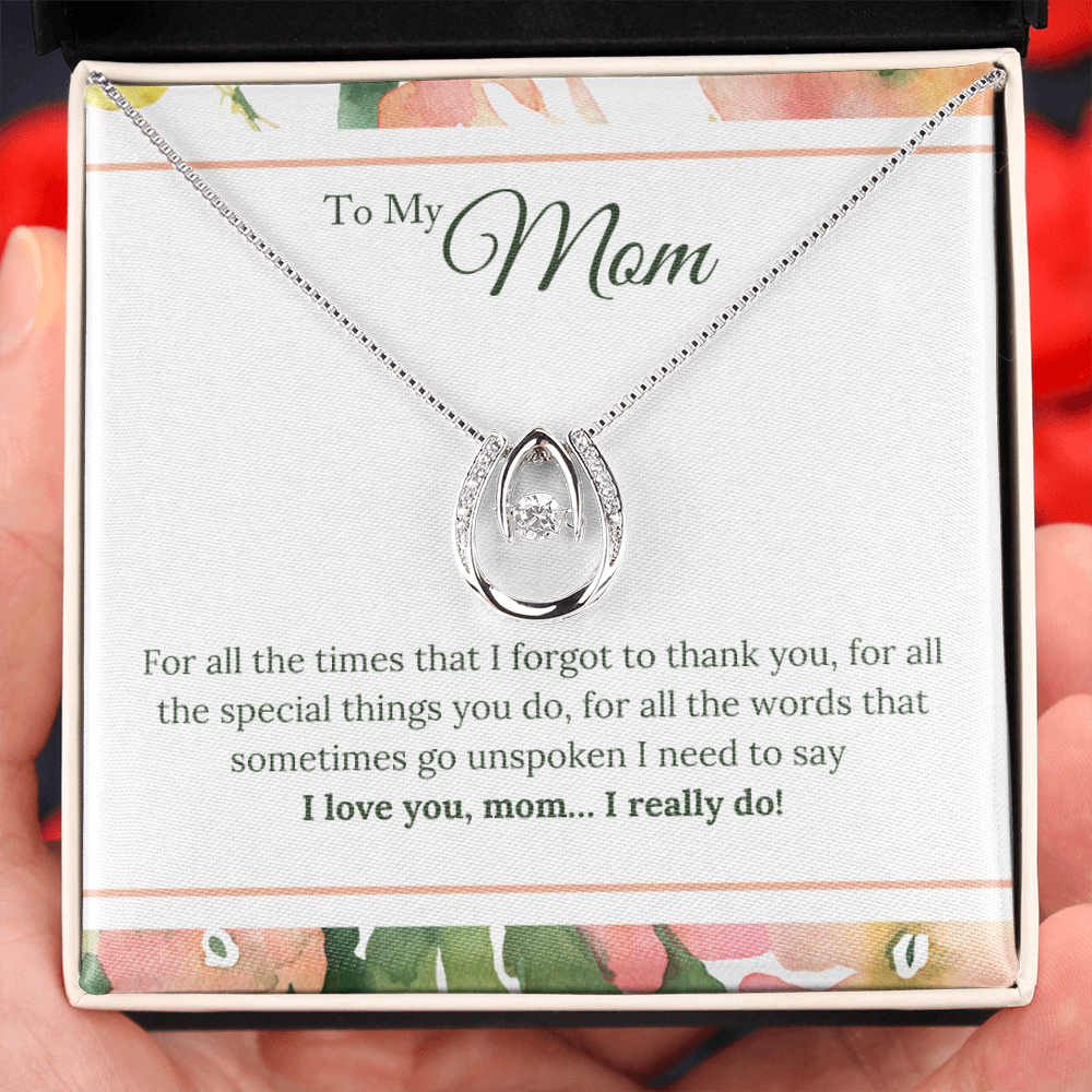 To My Mom Love You Really Do Lucky Horseshoe Necklace Message Card 14k w CZ Crystals-Express Your Love Gifts