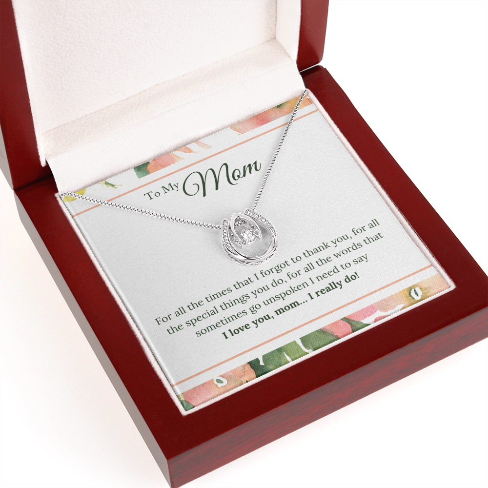 To My Mom Love You Really Do Lucky Horseshoe Necklace Message Card 14k w CZ Crystals-Express Your Love Gifts