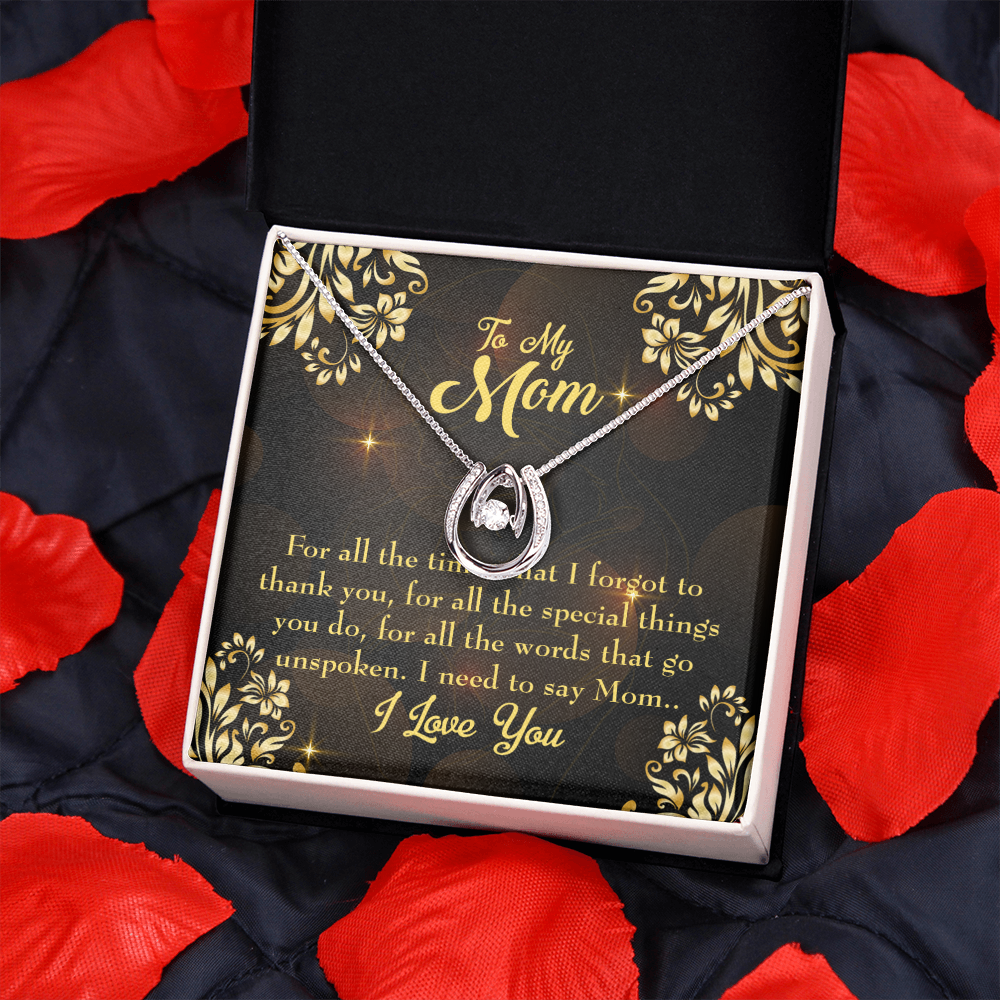 To My Mom My Anchor Lucky Horseshoe Necklace Message Card 14k w CZ Crystals-Express Your Love Gifts