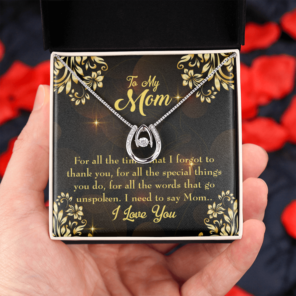 To My Mom My Anchor Lucky Horseshoe Necklace Message Card 14k w CZ Crystals-Express Your Love Gifts