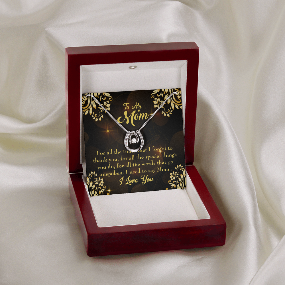 To My Mom My Anchor Lucky Horseshoe Necklace Message Card 14k w CZ Crystals-Express Your Love Gifts