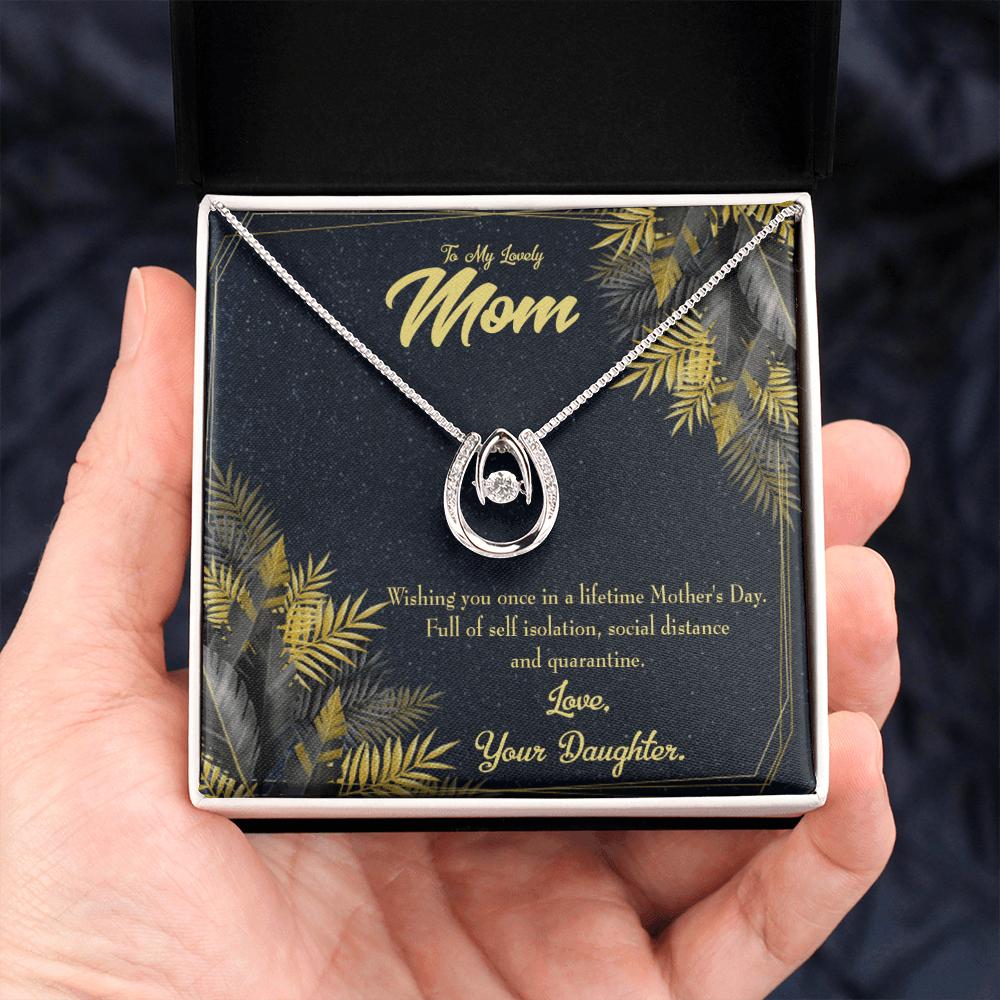 To My Mom Once in a Lifetime From Daughter Lucky Horseshoe Necklace Message Card 14k w CZ Crystals-Express Your Love Gifts