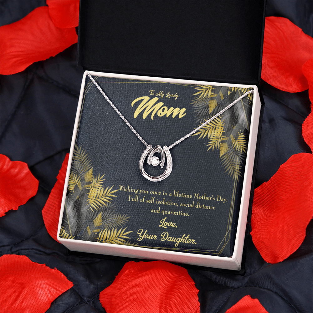 To My Mom Once in a Lifetime From Daughter Lucky Horseshoe Necklace Message Card 14k w CZ Crystals-Express Your Love Gifts