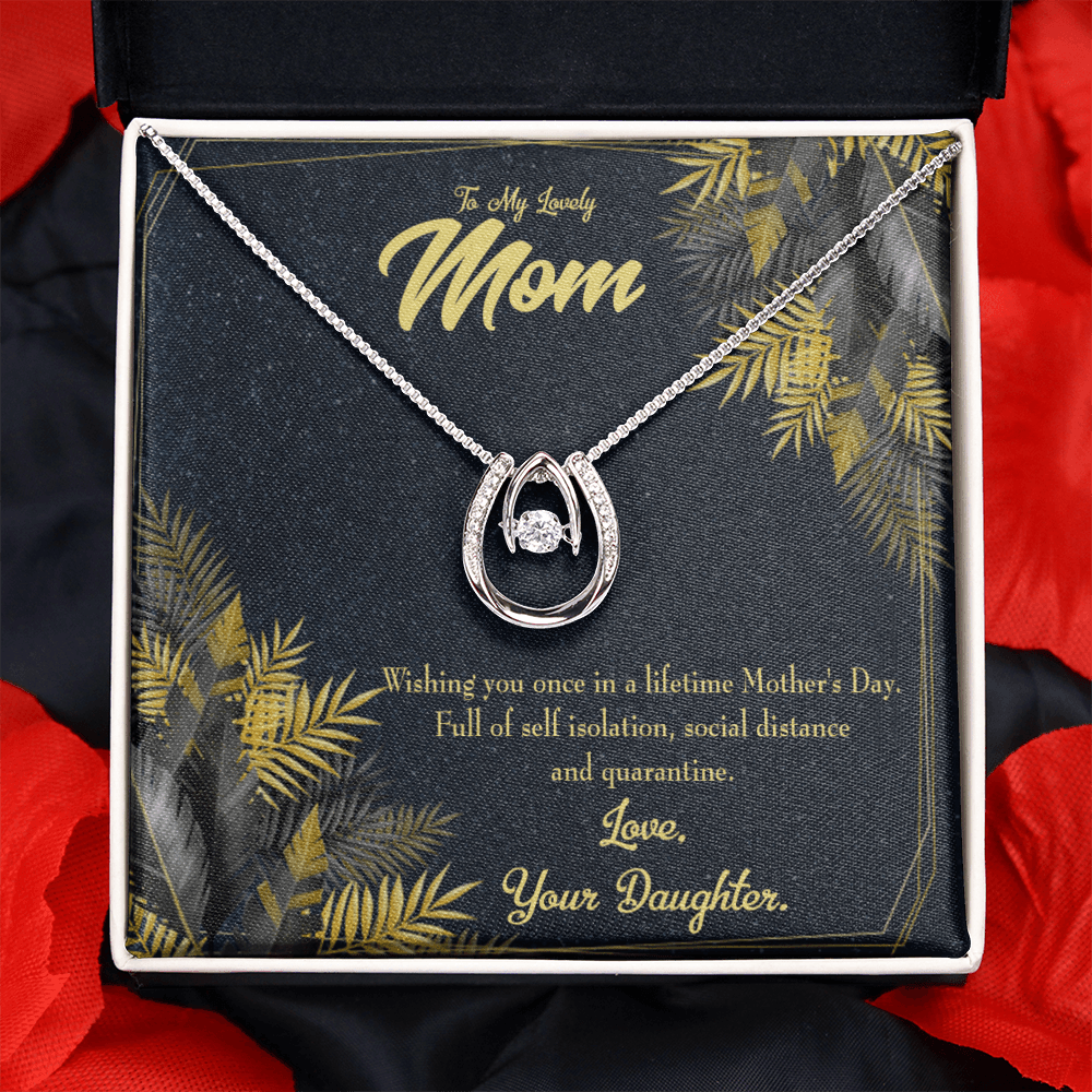 To My Mom Once in a Lifetime From Daughter Lucky Horseshoe Necklace Message Card 14k w CZ Crystals-Express Your Love Gifts