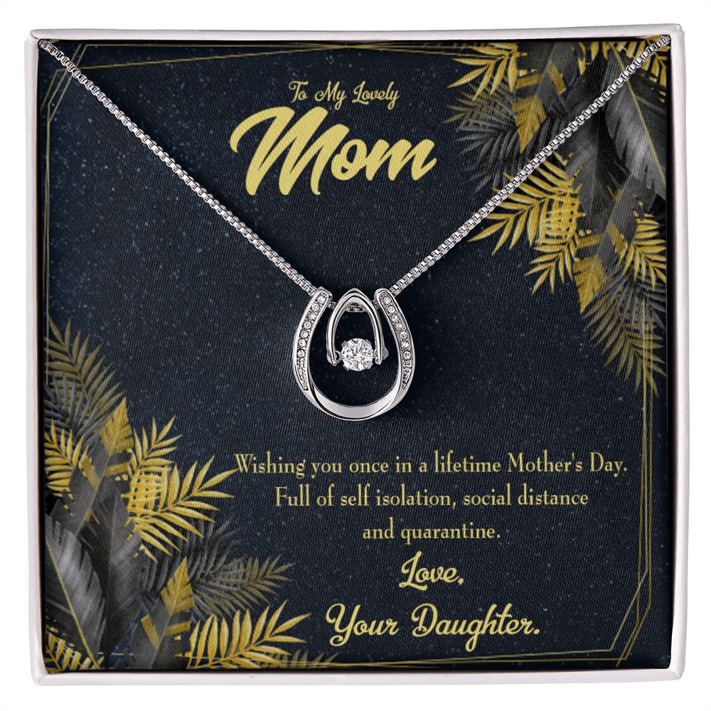 To My Mom Once in a Lifetime From Daughter Lucky Horseshoe Necklace Message Card 14k w CZ Crystals-Express Your Love Gifts