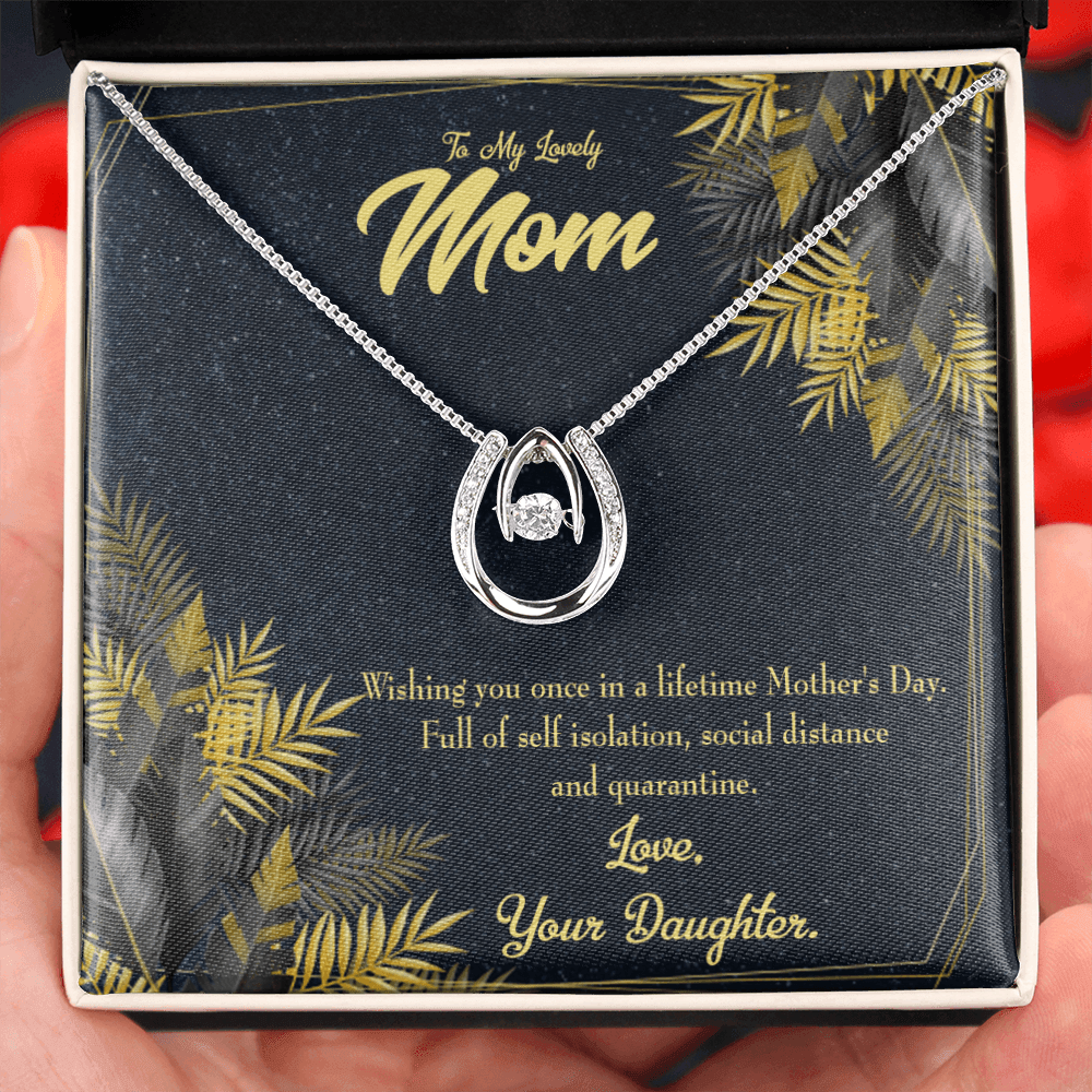 To My Mom Once in a Lifetime From Daughter Lucky Horseshoe Necklace Message Card 14k w CZ Crystals-Express Your Love Gifts