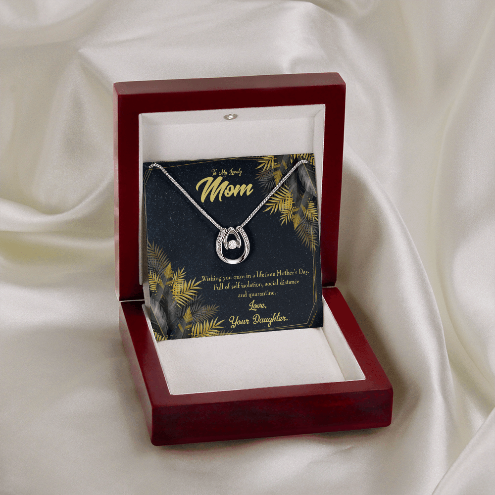 To My Mom Once in a Lifetime From Daughter Lucky Horseshoe Necklace Message Card 14k w CZ Crystals-Express Your Love Gifts