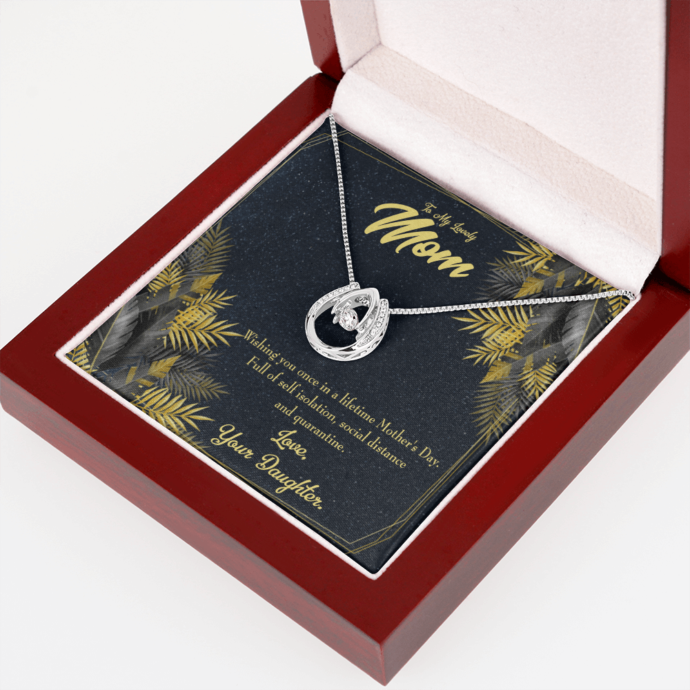 To My Mom Once in a Lifetime From Daughter Lucky Horseshoe Necklace Message Card 14k w CZ Crystals-Express Your Love Gifts