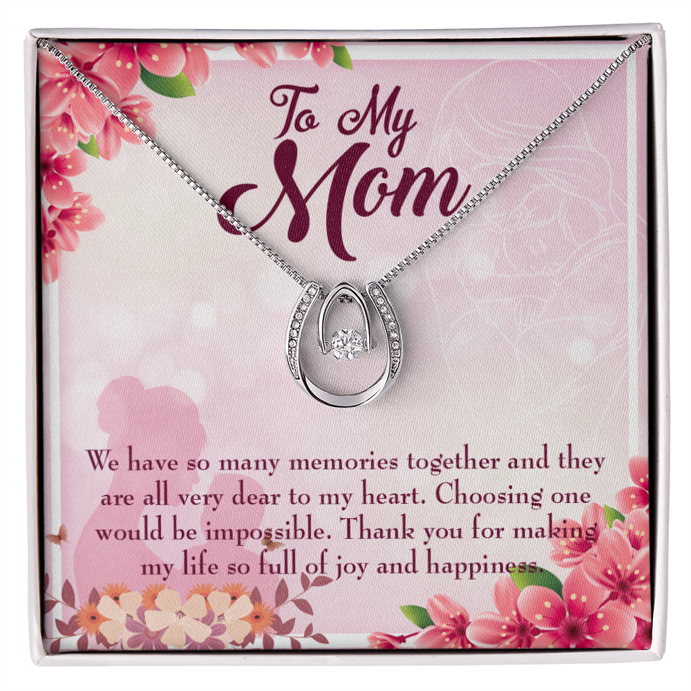 To My Mom So Many Memories Lucky Horseshoe Necklace Message Card 14k w CZ Crystals-Express Your Love Gifts