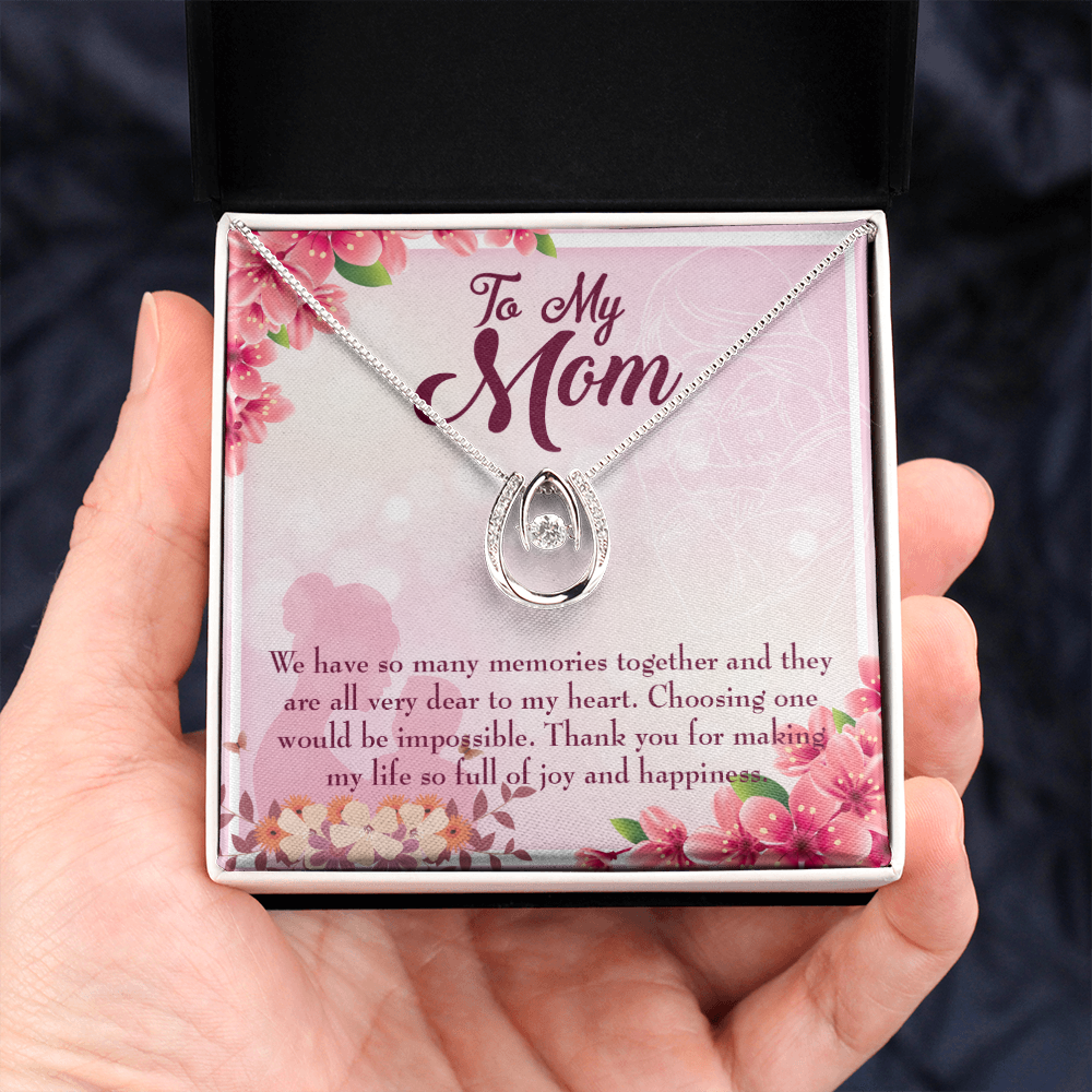 To My Mom So Many Memories Lucky Horseshoe Necklace Message Card 14k w CZ Crystals-Express Your Love Gifts