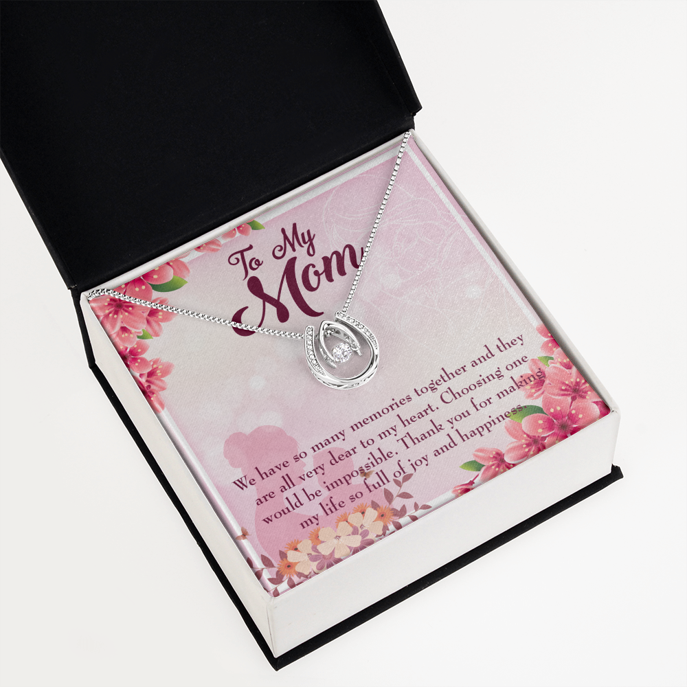 To My Mom So Many Memories Lucky Horseshoe Necklace Message Card 14k w CZ Crystals-Express Your Love Gifts