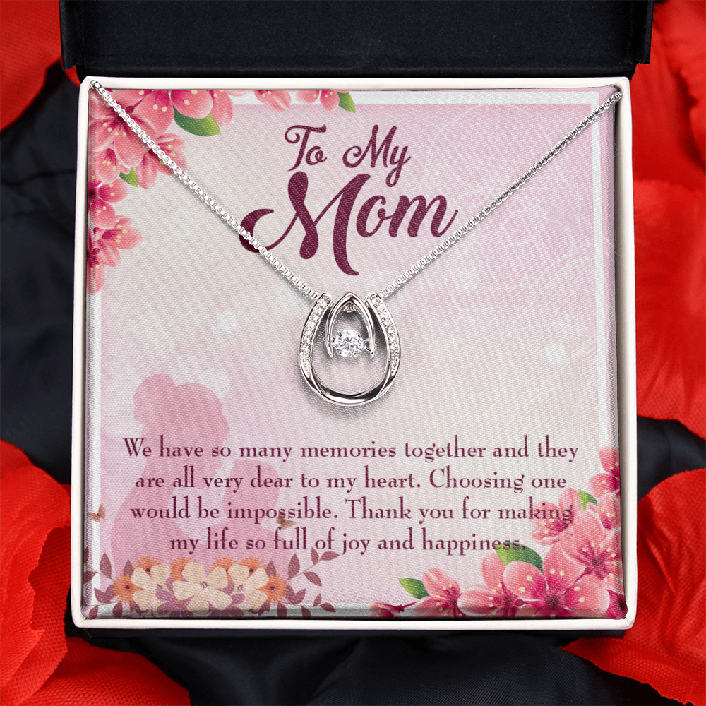 To My Mom So Many Memories Lucky Horseshoe Necklace Message Card 14k w CZ Crystals-Express Your Love Gifts