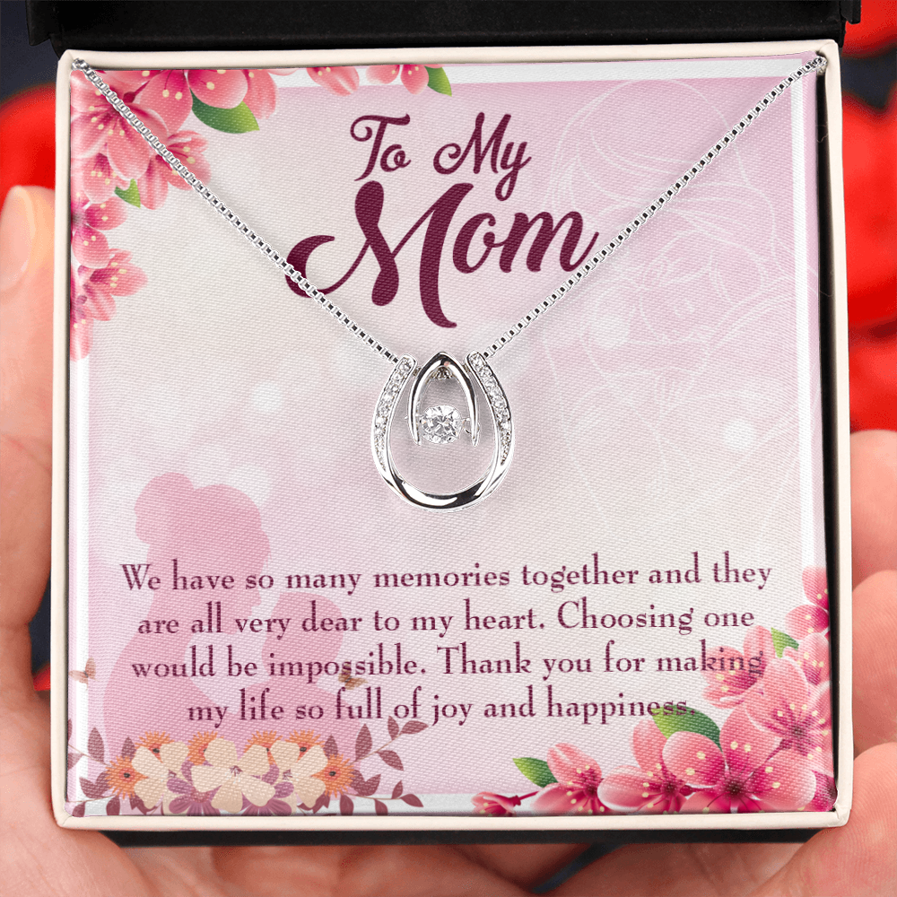 To My Mom So Many Memories Lucky Horseshoe Necklace Message Card 14k w CZ Crystals-Express Your Love Gifts