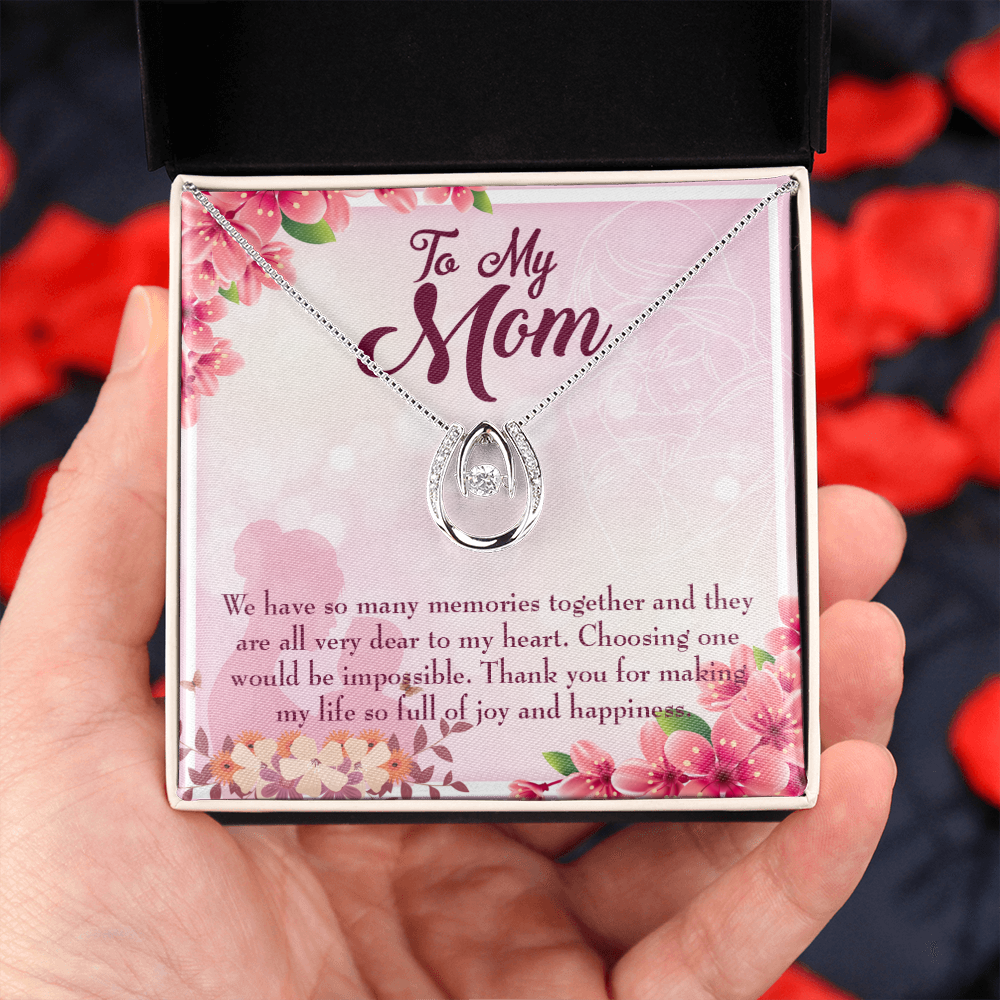 To My Mom So Many Memories Lucky Horseshoe Necklace Message Card 14k w CZ Crystals-Express Your Love Gifts