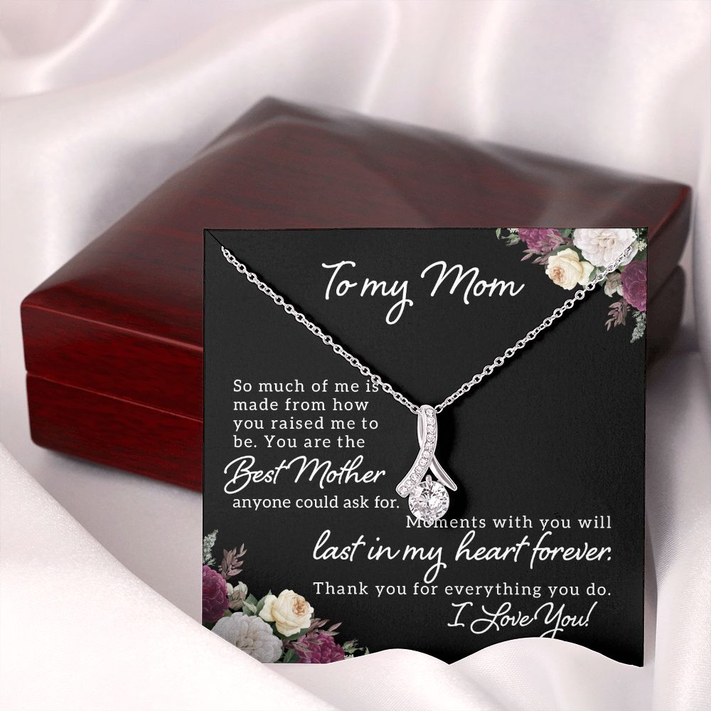 To My Mom So Much of Me Alluring Ribbon Necklace Message Card-Express Your Love Gifts