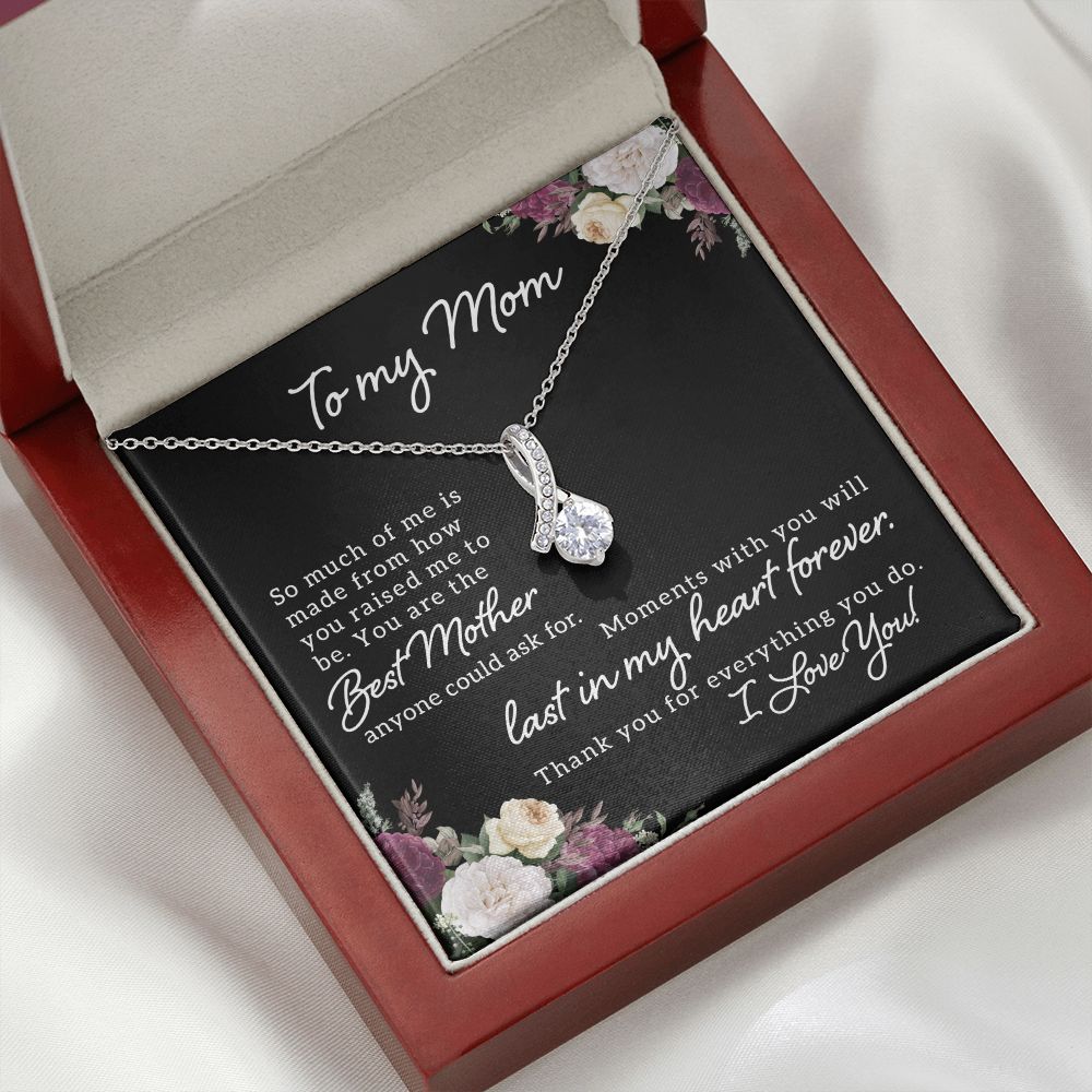 To My Mom So Much of Me Alluring Ribbon Necklace Message Card-Express Your Love Gifts