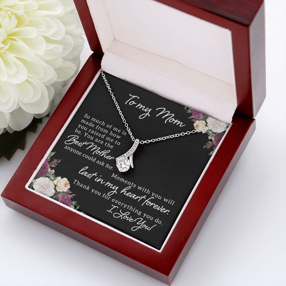 To My Mom So Much of Me Alluring Ribbon Necklace Message Card-Express Your Love Gifts