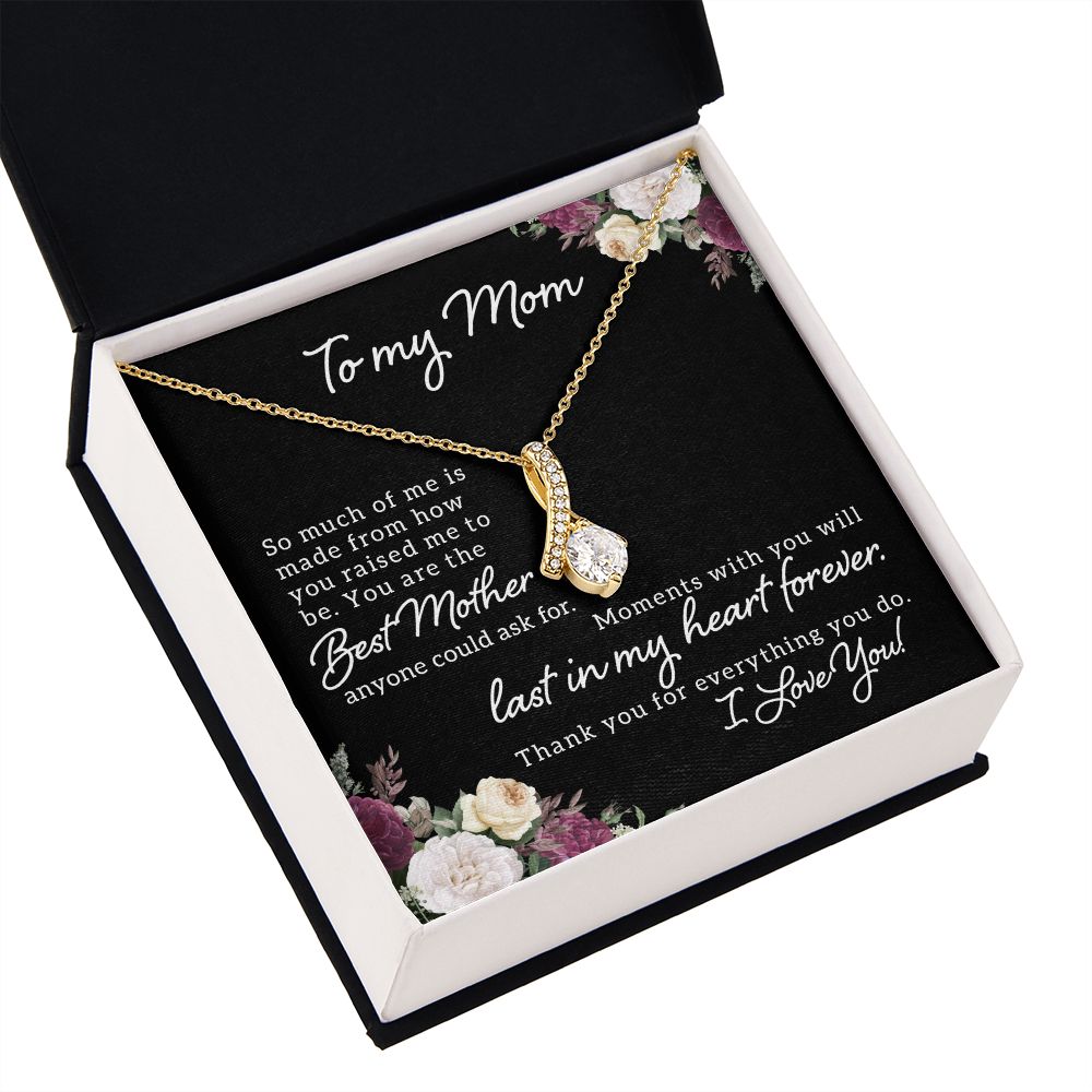 To My Mom So Much of Me Alluring Ribbon Necklace Message Card-Express Your Love Gifts