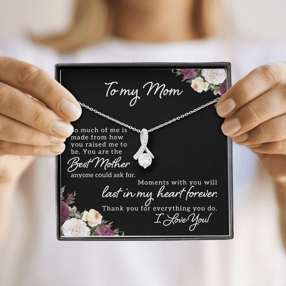 To My Mom So Much of Me Alluring Ribbon Necklace Message Card-Express Your Love Gifts