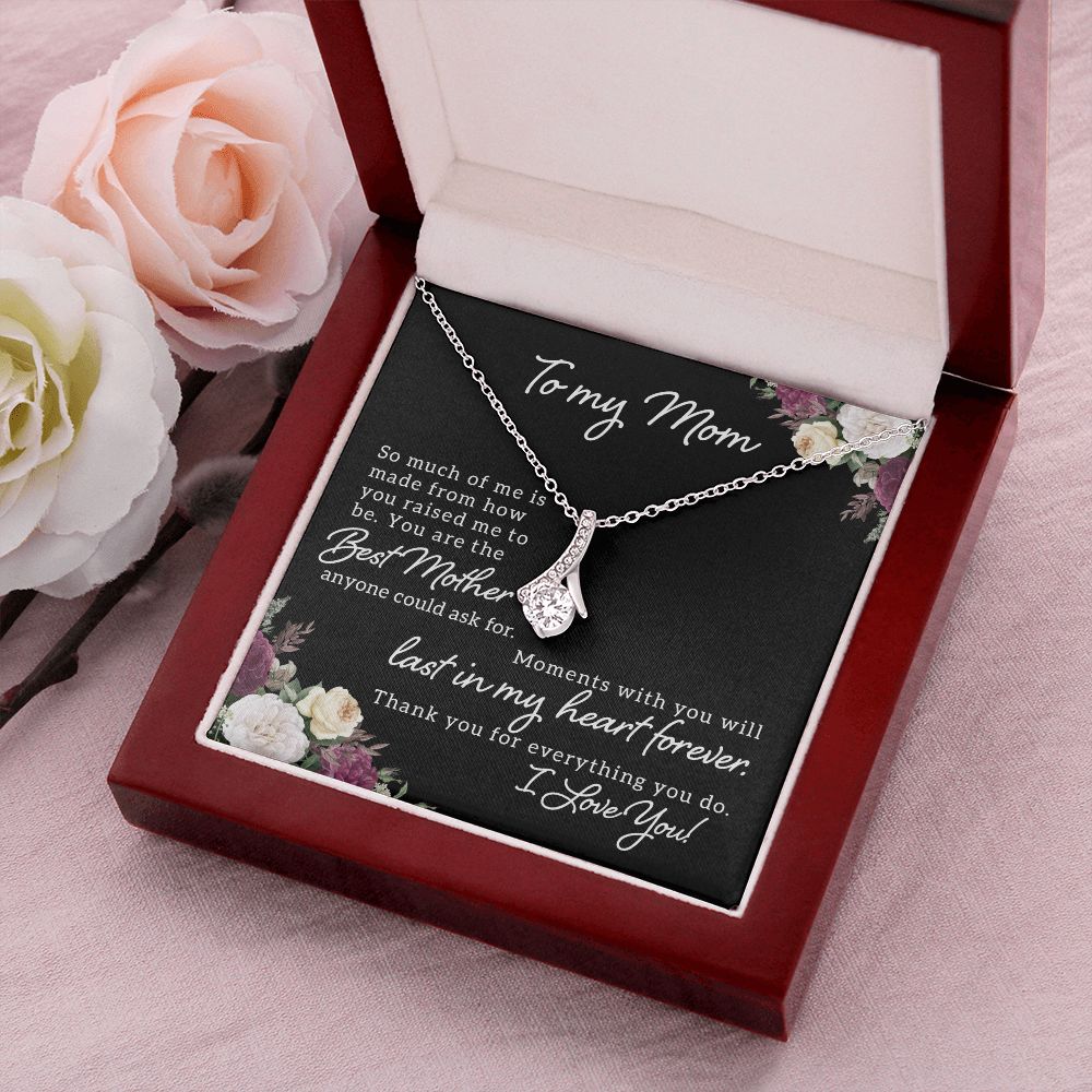 To My Mom So Much of Me Alluring Ribbon Necklace Message Card-Express Your Love Gifts