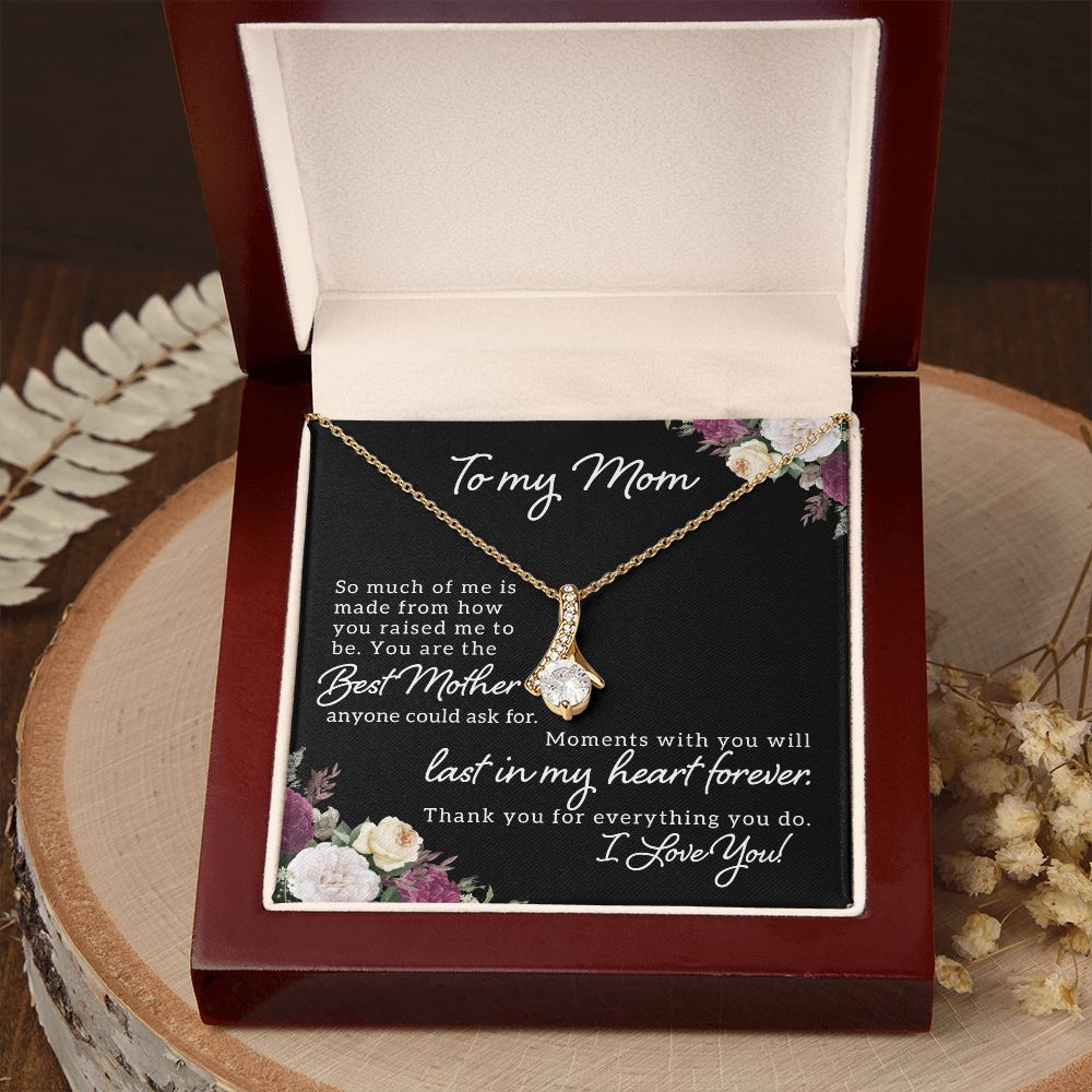 To My Mom So Much of Me Alluring Ribbon Necklace Message Card-Express Your Love Gifts