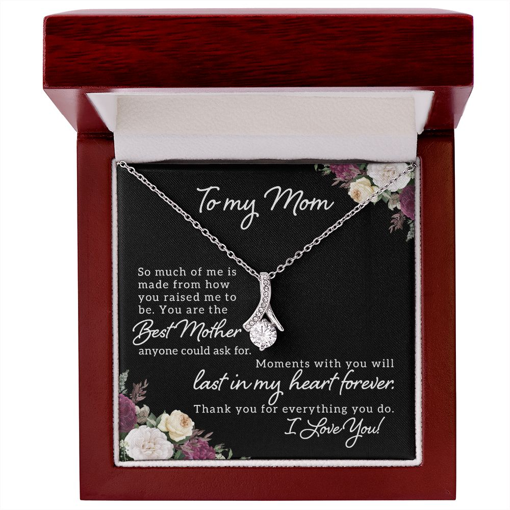 To My Mom So Much of Me Alluring Ribbon Necklace Message Card-Express Your Love Gifts