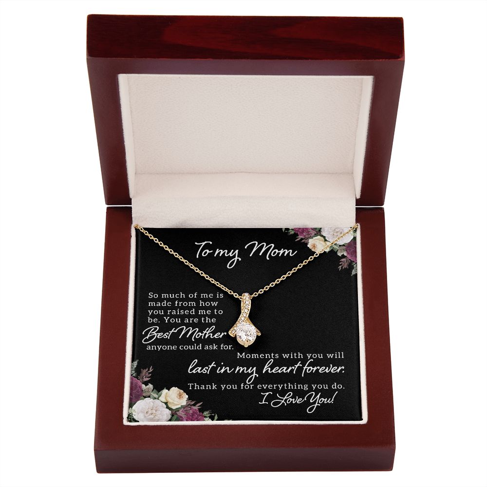 To My Mom So Much of Me Alluring Ribbon Necklace Message Card-Express Your Love Gifts