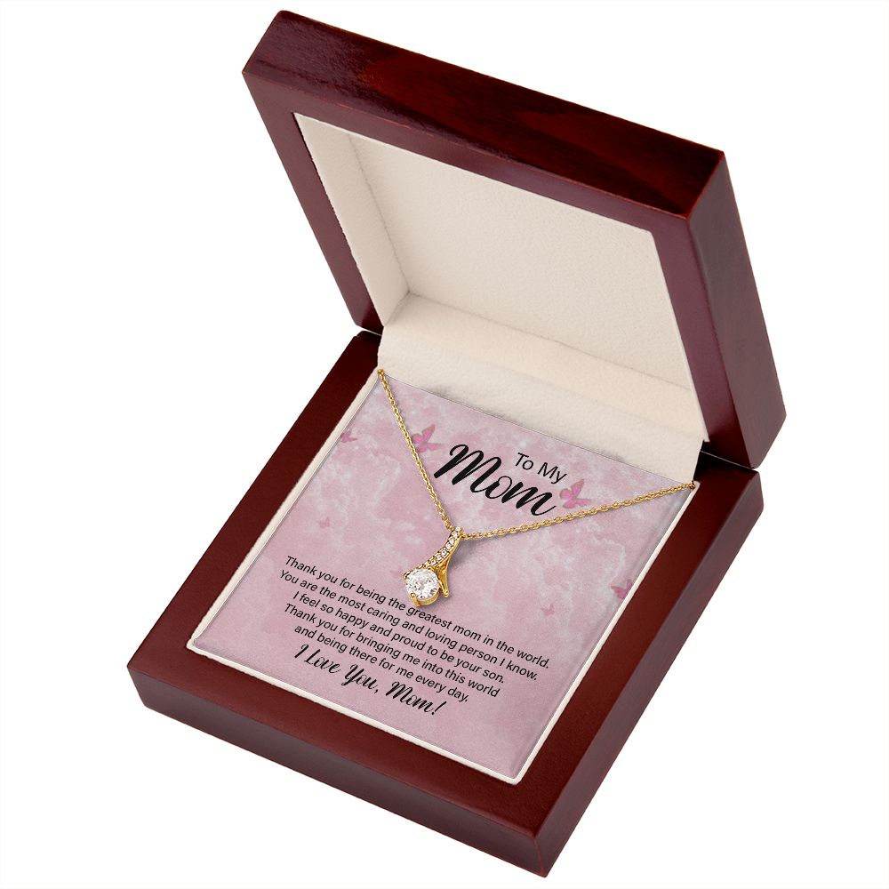 To My Mom Thank You For the Greatest Mom Alluring Ribbon Necklace Message Card-Express Your Love Gifts