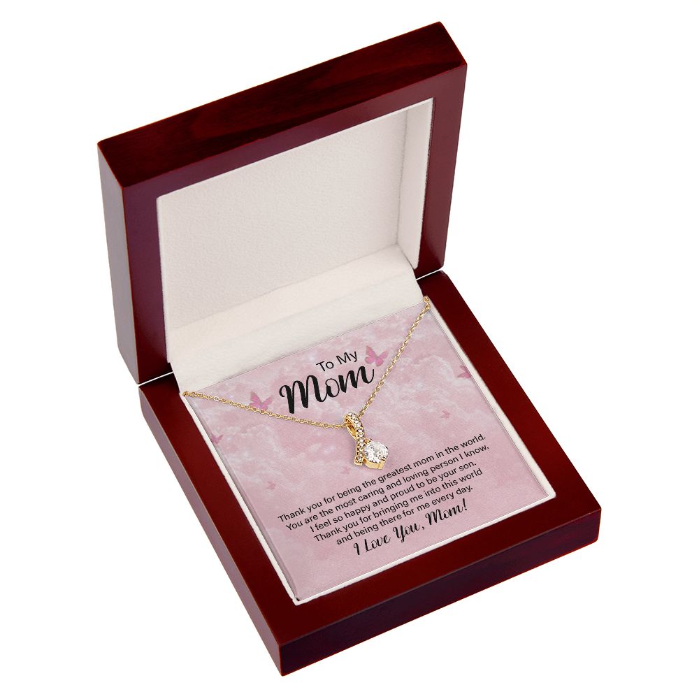 To My Mom Thank You For the Greatest Mom Alluring Ribbon Necklace Message Card-Express Your Love Gifts