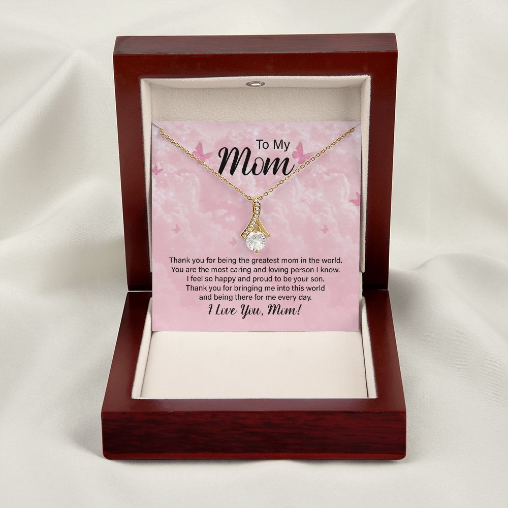 To My Mom Thank You For the Greatest Mom Alluring Ribbon Necklace Message Card-Express Your Love Gifts