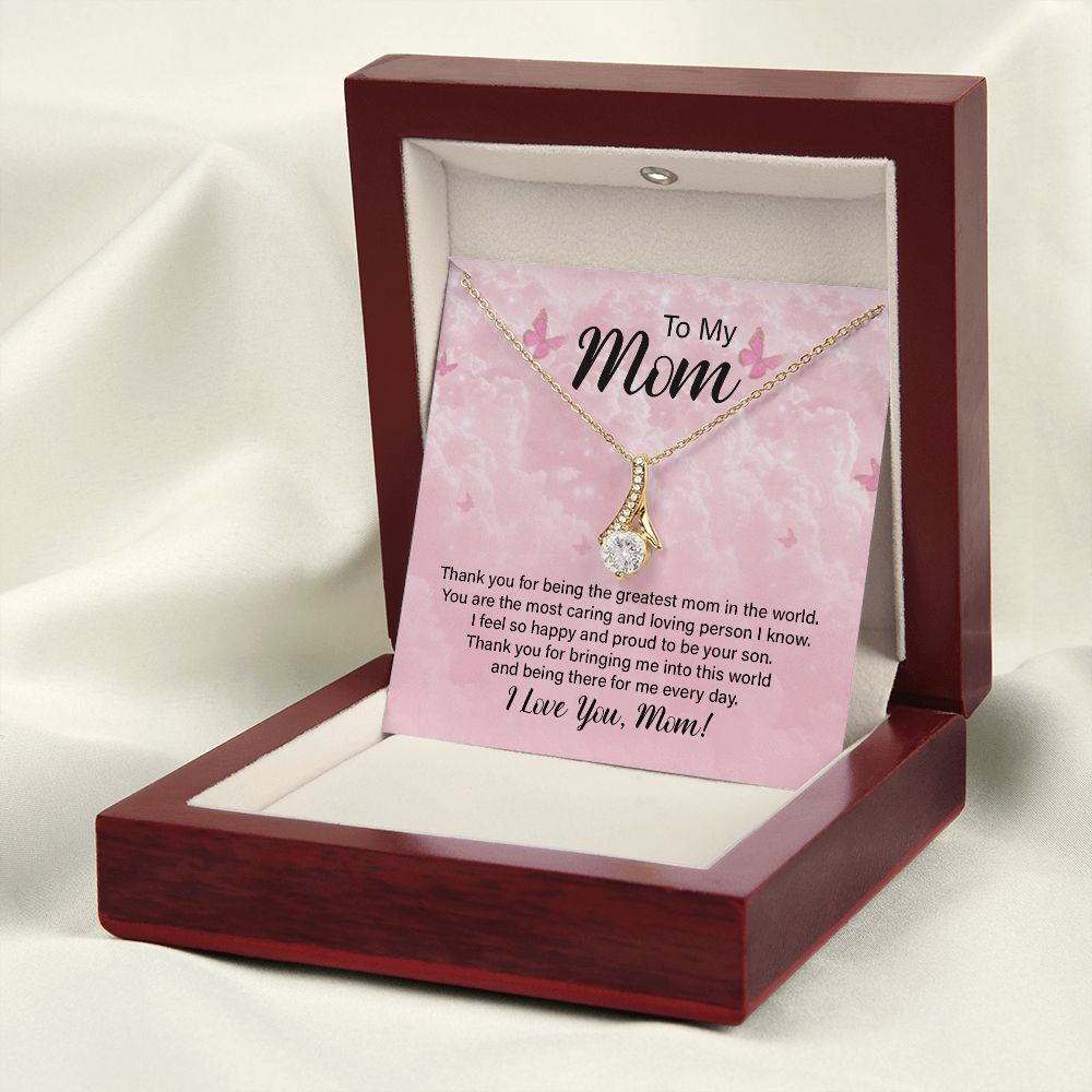 To My Mom Thank You For the Greatest Mom Alluring Ribbon Necklace Message Card-Express Your Love Gifts