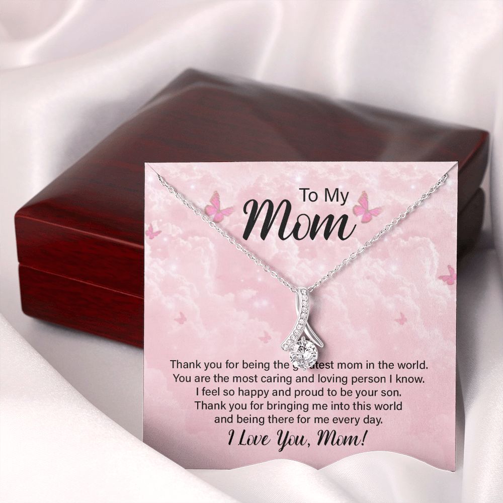 To My Mom Thank You For the Greatest Mom Alluring Ribbon Necklace Message Card-Express Your Love Gifts