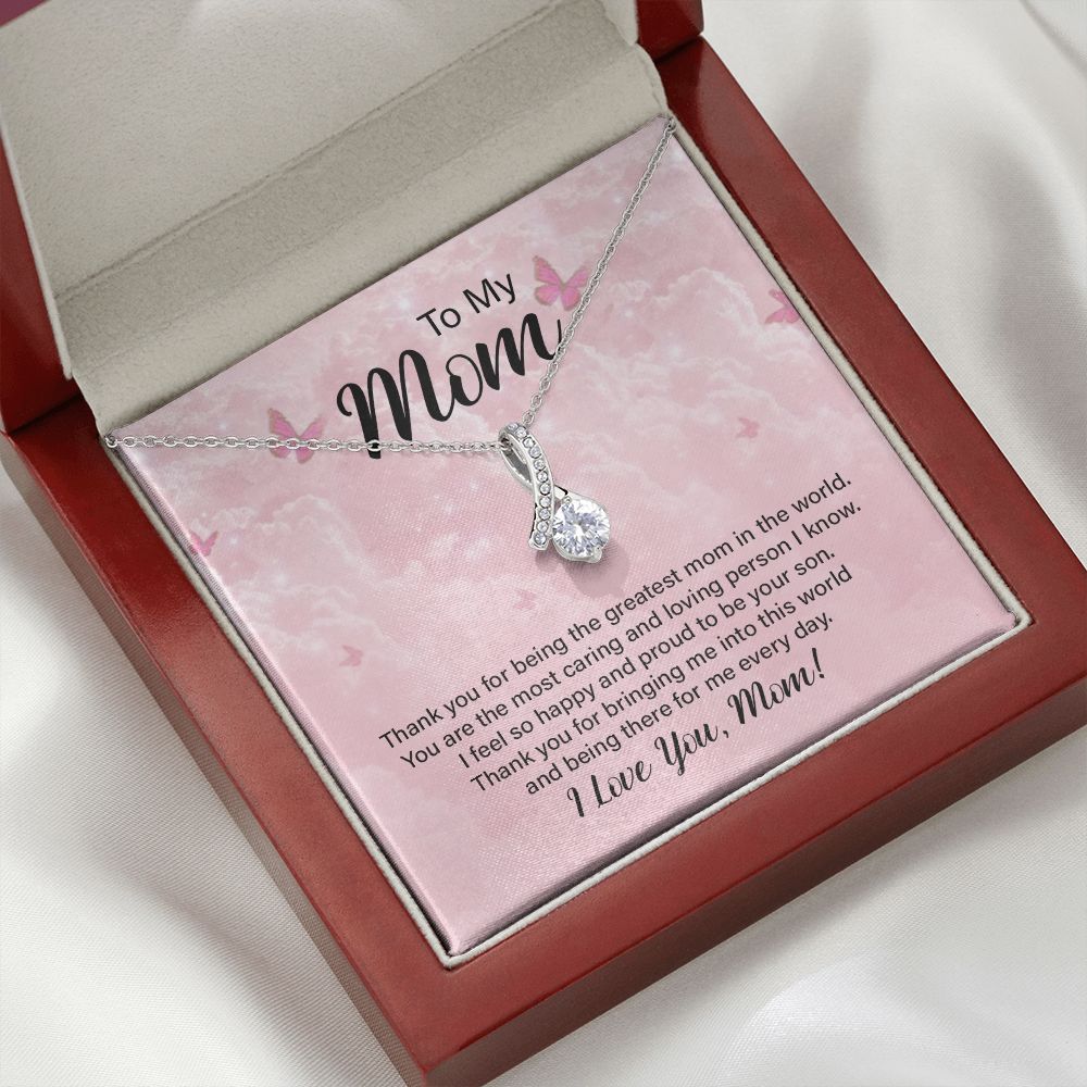 To My Mom Thank You For the Greatest Mom Alluring Ribbon Necklace Message Card-Express Your Love Gifts