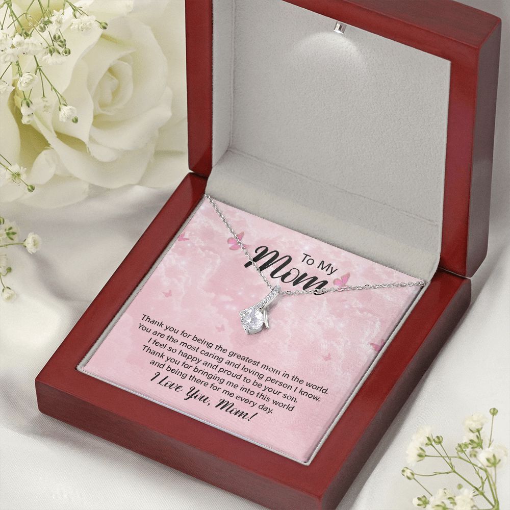 To My Mom Thank You For the Greatest Mom Alluring Ribbon Necklace Message Card-Express Your Love Gifts