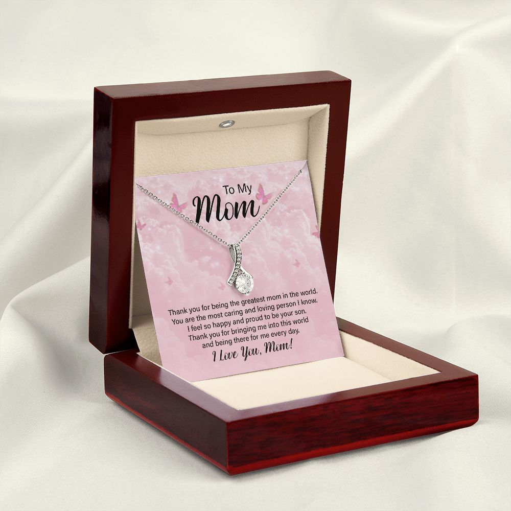 To My Mom Thank You For the Greatest Mom Alluring Ribbon Necklace Message Card-Express Your Love Gifts