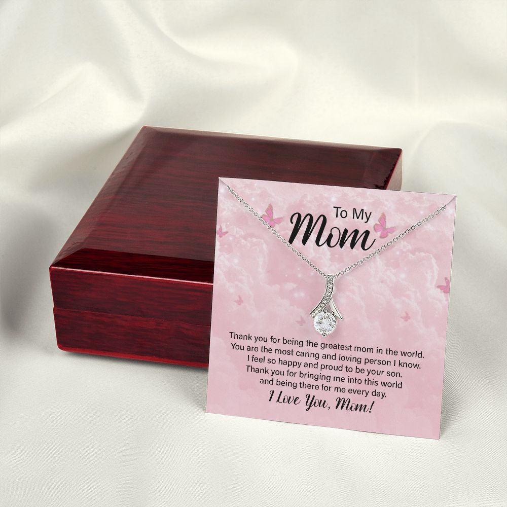 To My Mom Thank You For the Greatest Mom Alluring Ribbon Necklace Message Card-Express Your Love Gifts