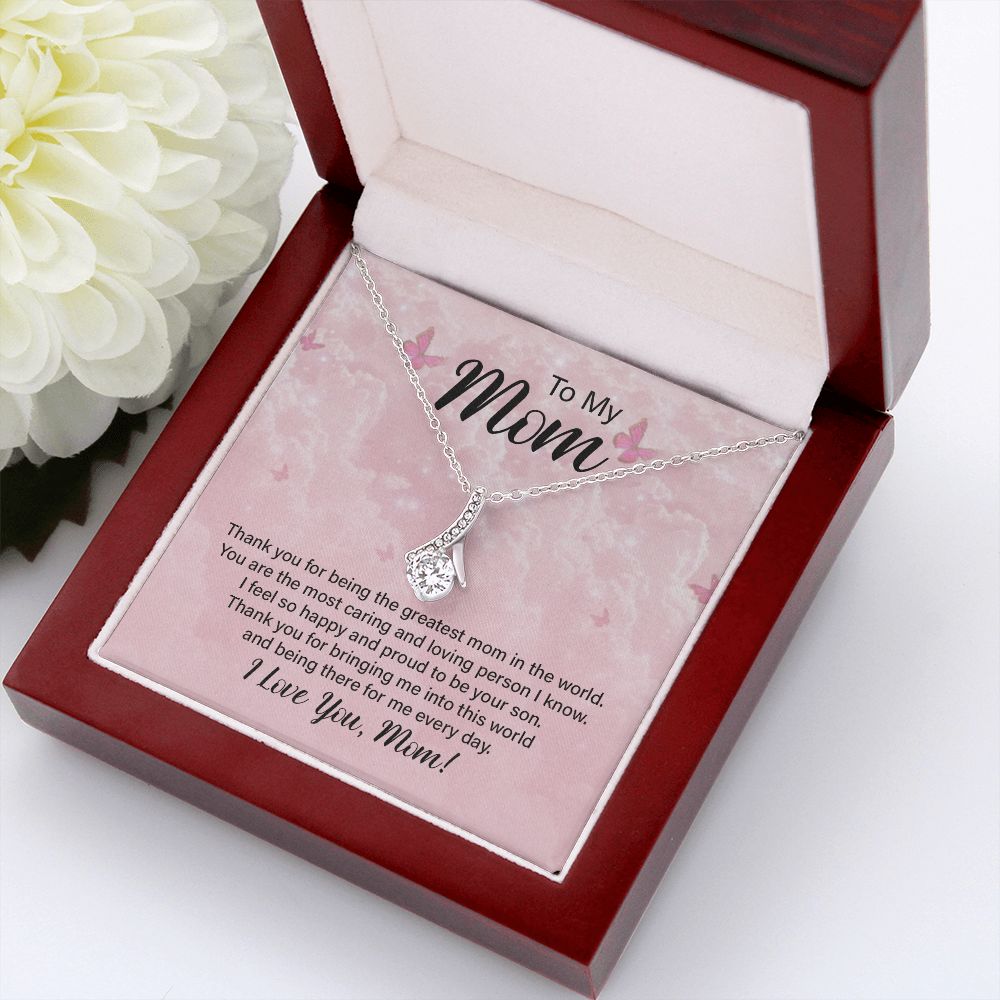 To My Mom Thank You For the Greatest Mom Alluring Ribbon Necklace Message Card-Express Your Love Gifts