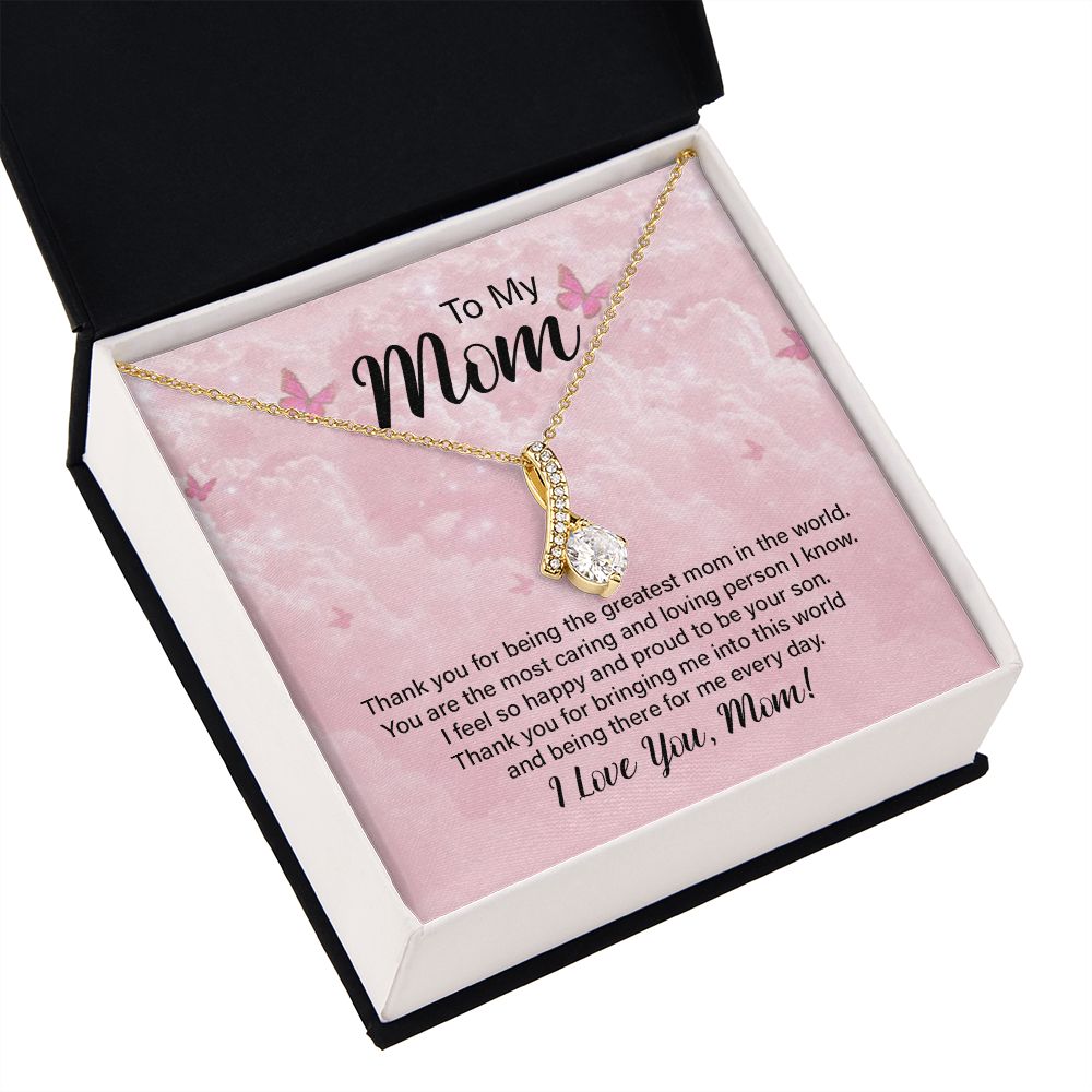 To My Mom Thank You For the Greatest Mom Alluring Ribbon Necklace Message Card-Express Your Love Gifts