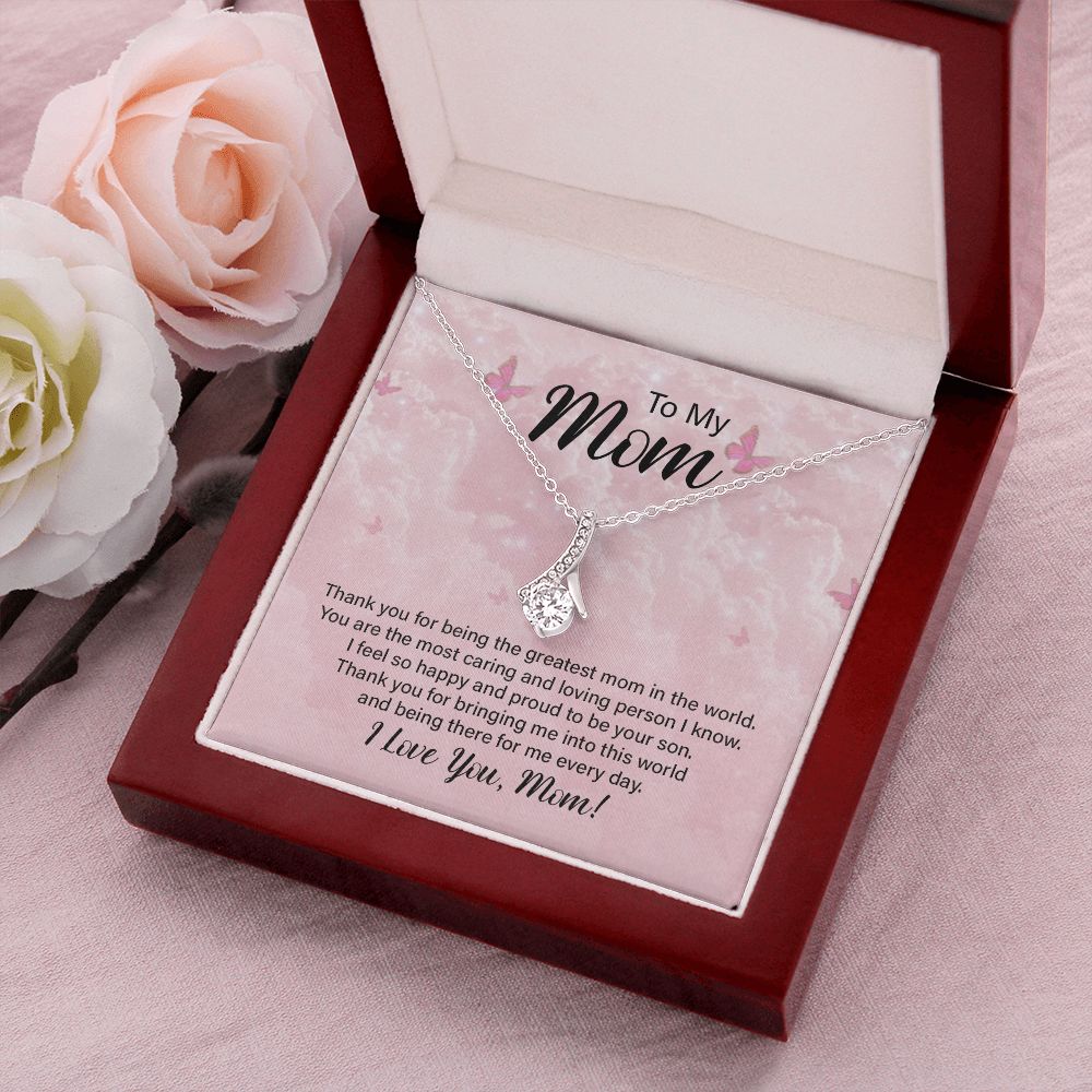 To My Mom Thank You For the Greatest Mom Alluring Ribbon Necklace Message Card-Express Your Love Gifts