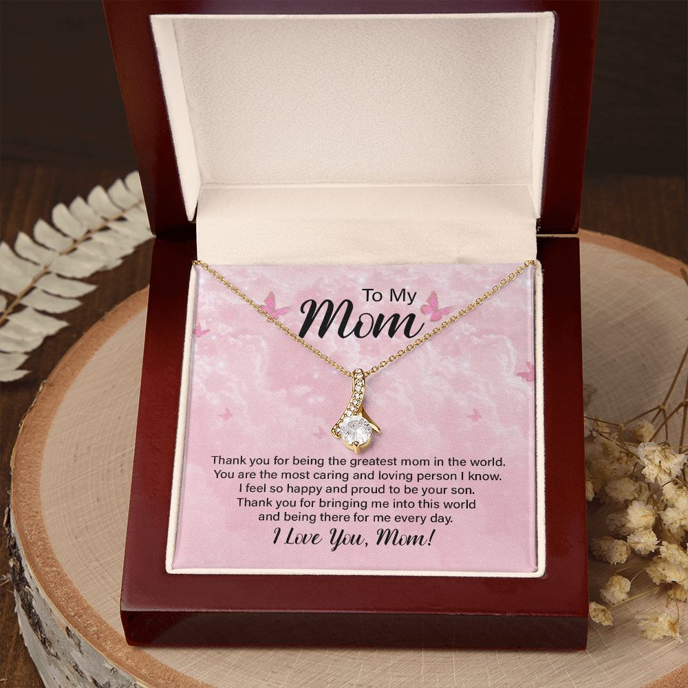 To My Mom Thank You For the Greatest Mom Alluring Ribbon Necklace Message Card-Express Your Love Gifts