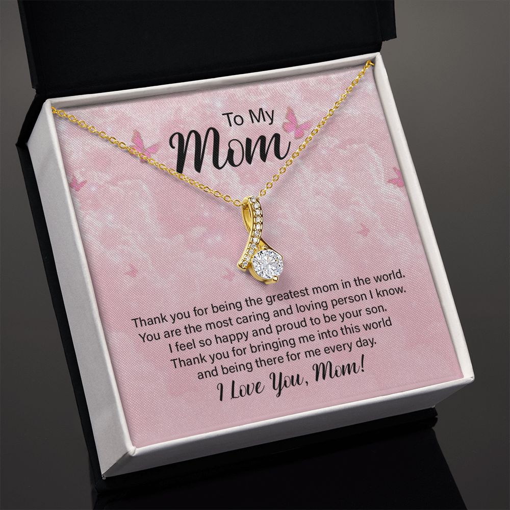 To My Mom Thank You For the Greatest Mom Alluring Ribbon Necklace Message Card-Express Your Love Gifts